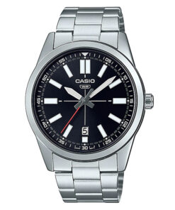 Casio MTP-VD02D-1EUDF new release silver chain black dial men's wrist watch