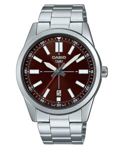 Casio MTP-VD02D-5EUDF new release silver steel chain & brown dial men's wrist watch