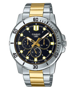 Casio Enticer MTP-VD300SG-1E black dial two tone golden silver chain gents gift watch