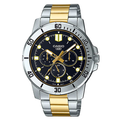 Casio Enticer MTP-VD300SG-1E black dial two tone golden silver chain gents gift watch