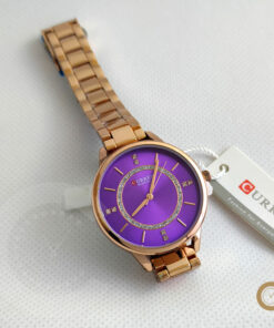 9006 curren ladies watch in rose gold stainless steel chain & purple color dial. best budget range ladies gift watch for wedding, engagement, nikah & other events