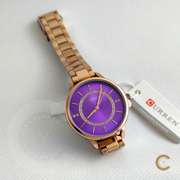 9006 curren ladies watch in rose gold stainless steel chain & purple color dial. best budget range ladies gift watch for wedding, engagement, nikah & other events