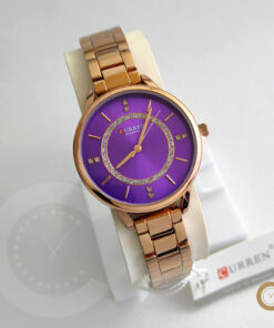 9006 curren ladies watch in rose gold stainless steel chain & purple color dial. best budget range ladies gift watch for wedding, engagement, nikah & other events