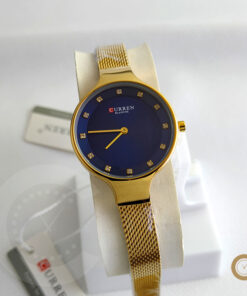 Curren 9008 ladies fashion wear gift watch in golden mesh chain & blue attractive dial