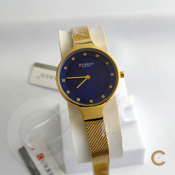 Curren 9008 ladies fashion wear gift watch in golden mesh chain & blue attractive dial