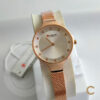 Curren 9008 Rose Gold Mesh Chain Ladies Simiple Analog Gift Watch in Silver Contrast Dial