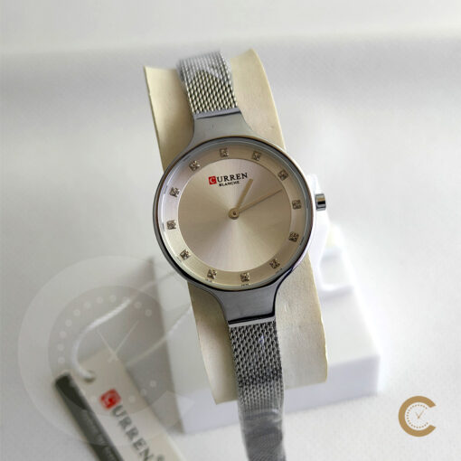 Curren 9008 Silver Ladies Quartz Watch in Mesh Chain & Simple Analog Dial