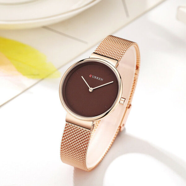 Curren 9016 Rose Gold Mesh Chain & Brown Dial Ladies Watch