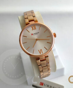 Curren 9017 rose gold stainless steel chain and simple silver analog dial ladies gift watch in budget range