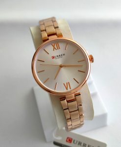 Curren 9017 rose gold stainless steel chain and simple silver analog dial ladies gift watch in budget range