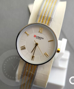 Curren 9020 golden silver mesh chain & white roman index dial aldies attractive budget range gift watch