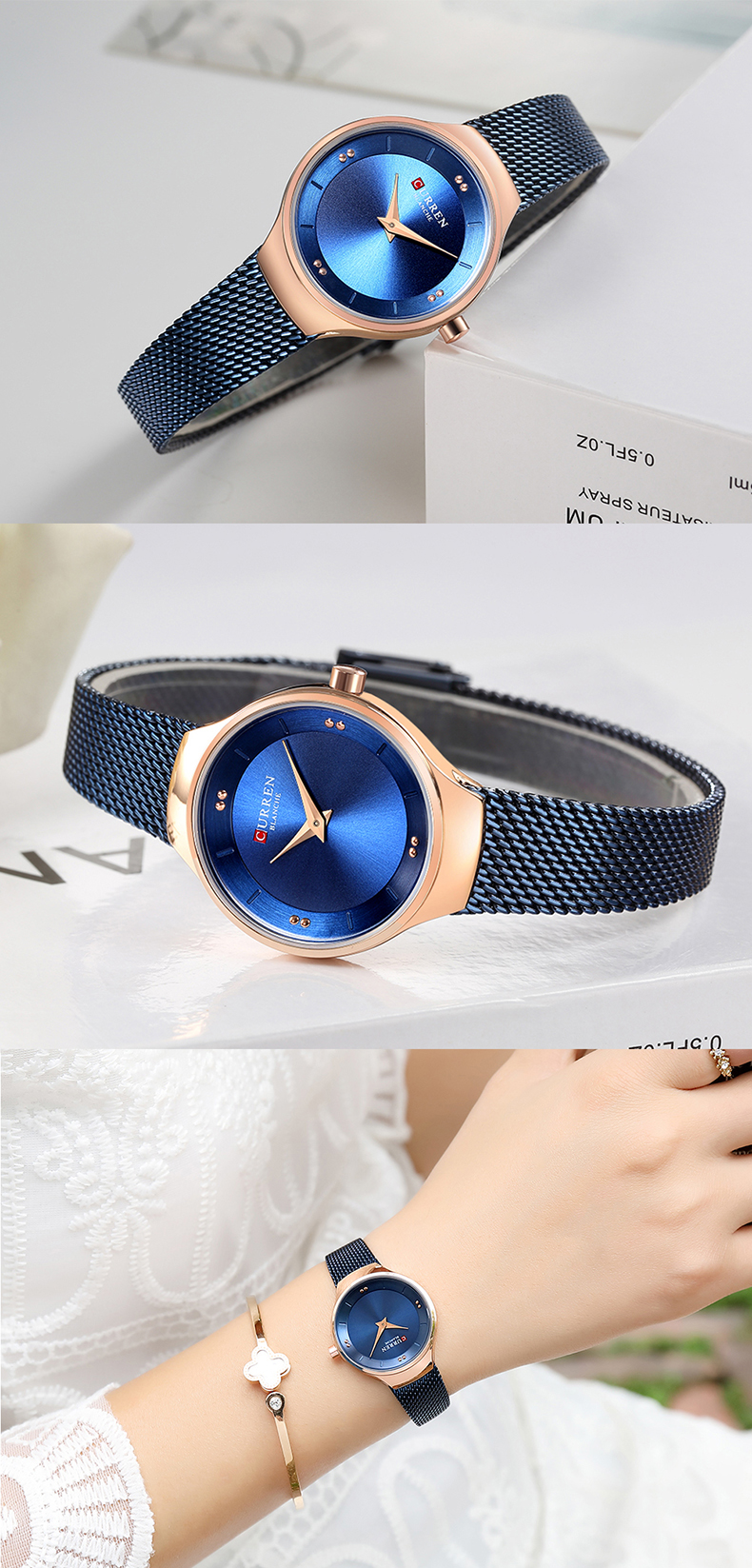 Curren 9028 blue & golden contrast ladies fashion wear watch