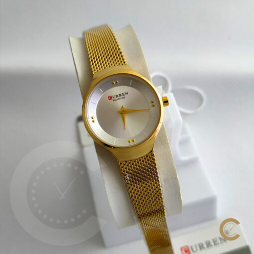 9028 ladies golden mesh chain fashion wear watch in silver simple analog small dial