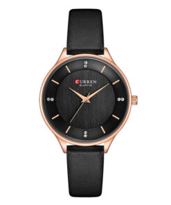 curren 9040L blaclk leather strap black dial ladies wrist watch