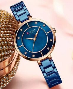 9051 curren blue dial & steel chain ladies budget range gift watch luxury look