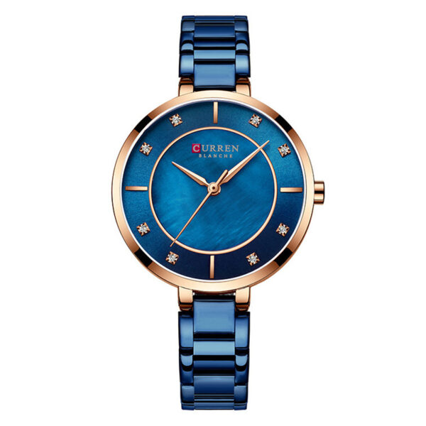 Curren 9051 Full Blue Steel Chain & Rhinestone Dial Ladies Watch