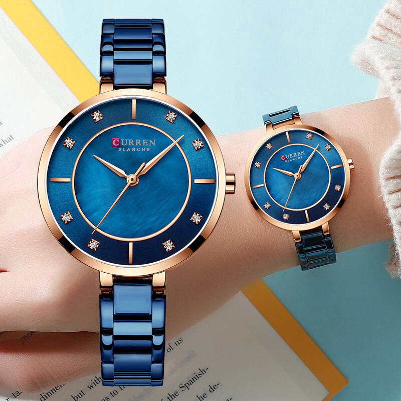 Curren 9051 Blue Stainless Steel Blue Dial Ladies Wrist Watch