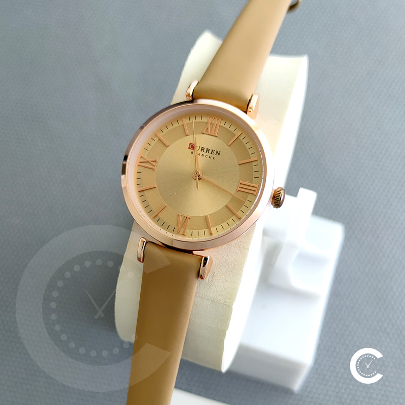 Curren 9079 Khaki Color Leather Strap Roman Dial Stylish Watch