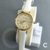 Curren 9079 white leather strap ladies simple analog casual wear wrist watch with golden contrast dial