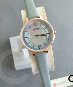 Curren 9080 light bluish leather strap & dial ladies casual wear everyday use wrist watch quartz movement