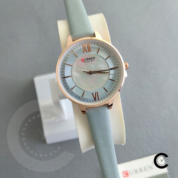 Curren 9080 light bluish leather strap & dial ladies casual wear everyday use wrist watch quartz movement