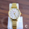 9081 Curren Ladies Wrist Watch in Golden Steel Chain & White Simple Analog Dial