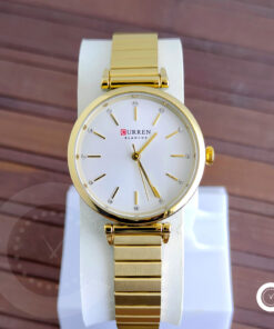 9081 Curren Ladies Wrist Watch in Golden Steel Chain & White Simple Analog Dial