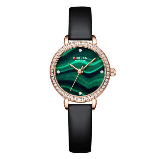 Curren 9083 black leather strap & green simple analog dial ladies gift watch in budget range
