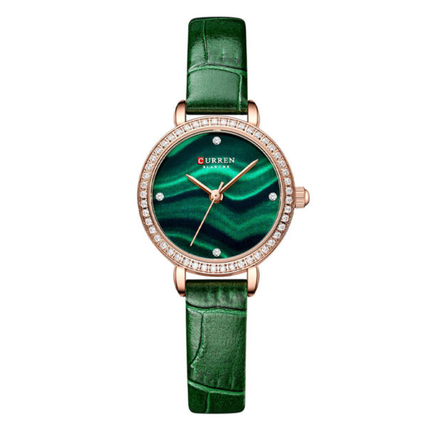 Curren 9083 ladies vintage style gift watch in green leather strap & simple analog dial