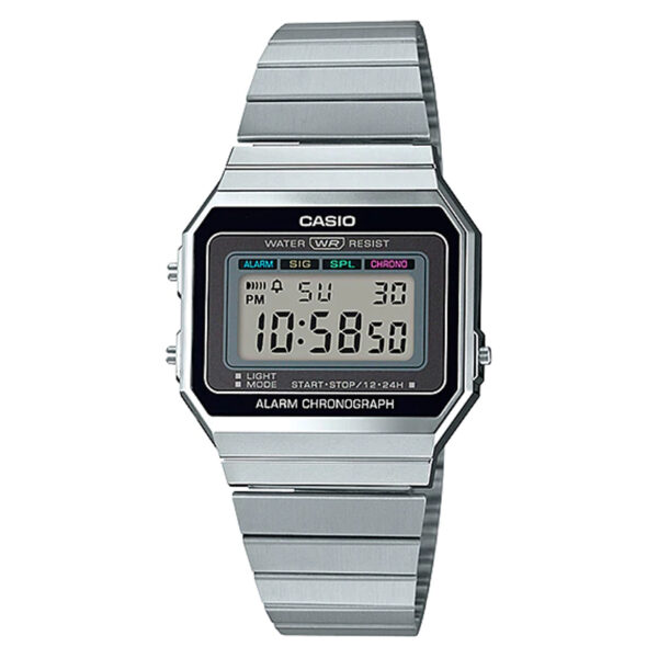 a700w-1a Casio Vintage Silver Steel Slim Style Digital Wrist Watch