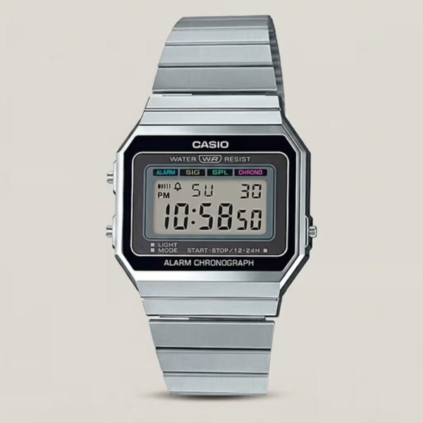 a700w-1a Casio Vintage Silver Steel Slim Style Digital Wrist Watch