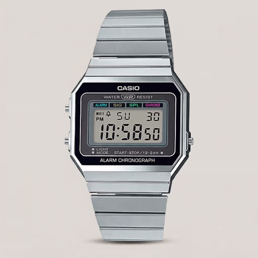 a700w-1a Casio Vintage Silver Steel Slim Style Digital Wrist Watch