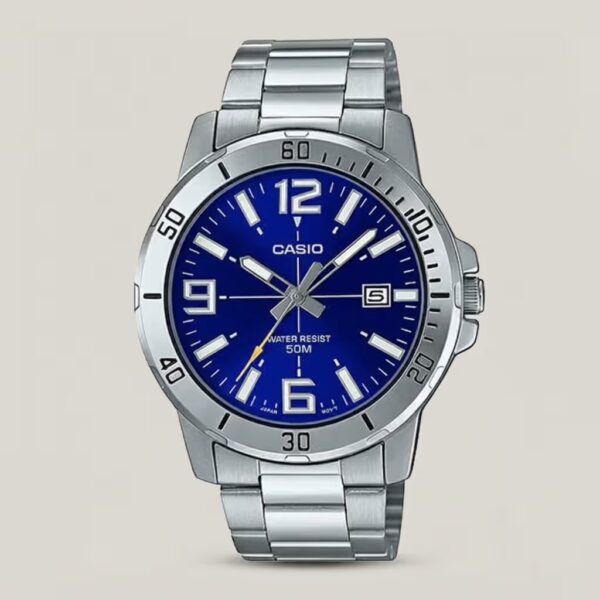 Casio MTP-VD01D-2B silver chain blue dial gent's analog wrist watch in Pakistan