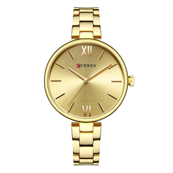Curren 9017 golden stainless steel chain golden big simple analog dial ladies budget range gift watch pakistan