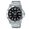 mtp-vd01d-1bv casio black analog dial with silver steel chain men's wrist watch