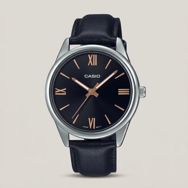 casio-mens-black-dial-black-leather-rose-gold-roman-watch