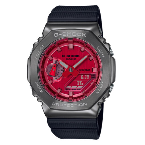 casio-gshock-gm-2100b-4a shock resistant red dial black resin band youth wrist watch