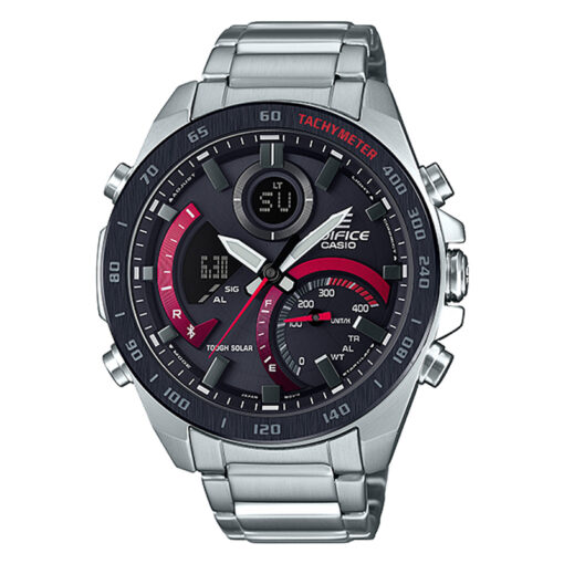 ECB-900DB-1A Casio Edifice Touth Solar Watch in Black analog digital combination dial & stainless steel chain