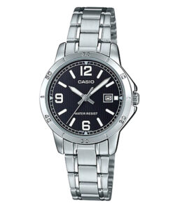 ltp-v004D-1b2 casio Silver stainless steel black dial analog men's dress watch