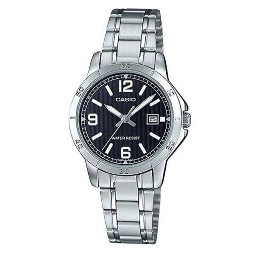 ltp-v004D-1b2 casio Silver stainless steel black dial analog men's dress watch