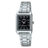 ltp-v007D-1e casio black square analog dial with silver chain wrist watch