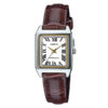 casio ltp-v007l-7b2 brown leather white roman square dial gift watch