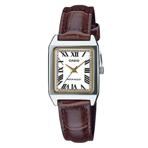 casio ltp-v007l-7b2 brown leather white roman square dial gift watch