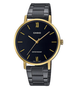 lt-vt01gb-1b casio gold ion plated bezel black chain analog wrist watch