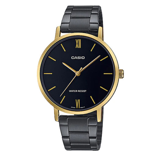 lt-vt01gb-1b casio gold ion plated bezel black chain analog wrist watch