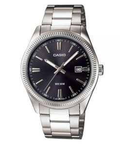 casio MTP-1302d-1a1vdf silver stainless steel black dial mens analog wrist watch