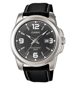 MTP-1314L-8AV casio black leather strap black dial men's analog wrist watch