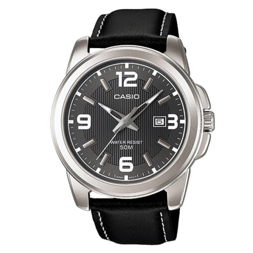 MTP-1314L-8AV casio black leather strap black dial men's analog wrist watch