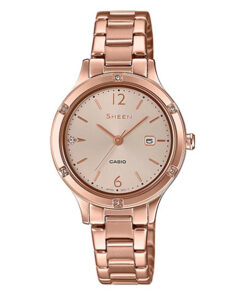 casio-SHE-4533PG-7A rose gold stainless steel analog dial ladies wrist watch