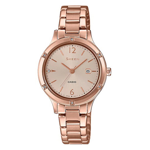 casio-SHE-4533PG-7A rose gold stainless steel analog dial ladies wrist watch